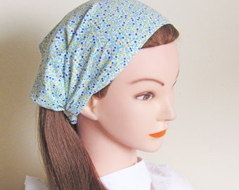 Pañuelo de algodón con estampado Liberty/pañuelo con estampado floral azul/diadema de playa de verano/pañuelo de verano- diadema Bandana con elástico