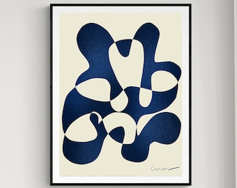 Abstract Beige and Blue Framed Print , Illustration Wall Art , Minimal Living Room Decor , Modern Style , 12x16 18x24 24x32 inch