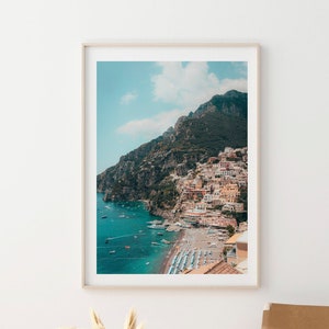 Amalfi Coast Print , Framed Wall Art , Italian Summer Wall Decor , Positano Beach Print , Home Decor, Living Room Art, 12x16 18x24 24x32