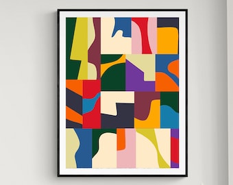 Color Blocks Framed Print , Colorful Abstract Wall Art , Illustration Living Room Decor , Modern Style , 12x16 18x24 24x32 inch, Maximalist