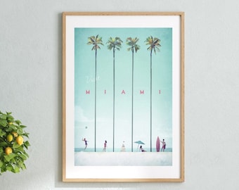 Vintage Miami Framed Print , Travel Poster Wall Art , Art Deco Decor , Retro Living Room Decor , 12x16 18x24 24x32 30x40 inch frame