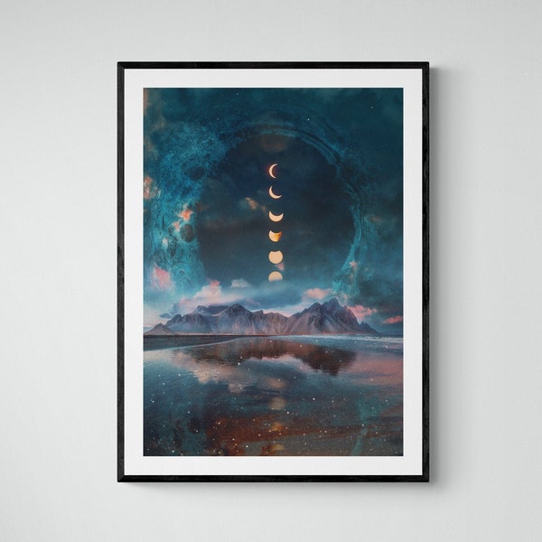 Moon Framed Print , Cosmic Wall Art , Luna Living Room Decor , Universe , Surreal Landscape Photography , Fine Art Print