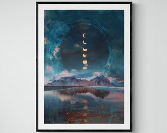 Moon Framed Print , Cosmic Wall Art , Luna Living Room Decor , Universe , Surreal Landscape Photography , Fine Art Print