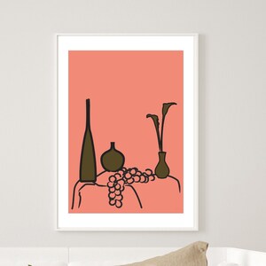 Still Life Illustration Framed Print , Fruit Wall Art , Flowers Print , Boho Room Decor , Minimal Living Room Decor