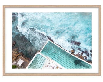 Bondi Icebergs Swimming Pool Fine Art Framed Print, Aerial View Room Art, Turquoise Water Wall decor, Sydney Beach Photograph Home Decor