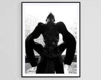 Black and White Fashion Wall Art , BW Portrait Framed Print , Tiana Parker Model , Woman Photography , Living Room Decor , Large Size