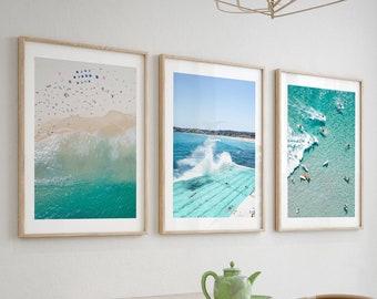 Set of 3 Prints , Framed Wall Art , Bondi Beach Prints , Photography Prints , Aerial Beach , Australia , Boho Home Decor , Ocean Print ,