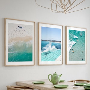 Set of 3 Prints , Framed Wall Art , Bondi Beach Prints , Photography Prints , Aerial Beach , Australia , Boho Home Decor , Ocean Print , image 1