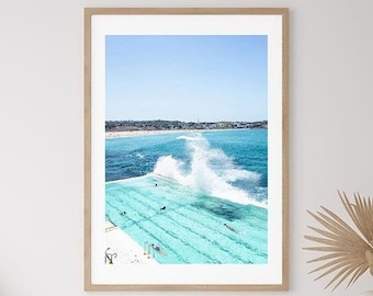 Bondi Beach Print , Framed Wall Art , Sydney Wall Decor , Bondi Icebergs Print , Swimming Pool , Aerial Boho Art , 12x16 18x24 24x32