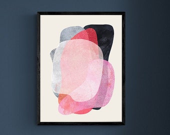 Abstract Illustration Framed Print , Minimal Wall Art , Pink and Grey Living Room Decor , Modern Style Art , 12x16 18x24 24x32 inch
