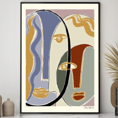 Abstract Face Framed Print Picasso Style Wall Art One Line - Etsy