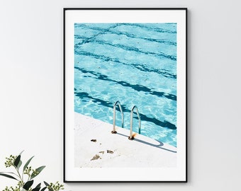 Swimming Pool Print , Framed Wall Art , Bondi Icebergs Home Decor , Abstract Photography , Pool Ladder , Sydney Beach , 12x16 18x24 24x32