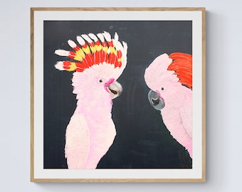 Pink Cockatoo Watercolour Framed Print , Parrot Painting Wall Art , Animal Kids Room Decor , Australian Bird Wall Decor, Living Room Decor