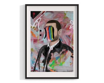 Smiley Face Art, Framed Wall Art, Abstract Portrait, Modern Art Print, Home Decor, Large Framed Art