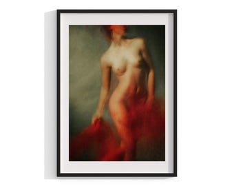 Nude Photography, Minimalist Wall Art, Framed Art Print, Red Abstract Photography, Home Decor, Contemporary Nude Art, Large Framed Art