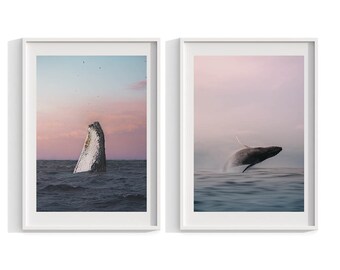 Wal Fotografie Druck-Set, Sonnenuntergang Meerblick, gerahmte Wandkunst