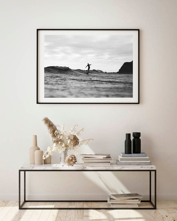 Black and White Surfer Framed Print Surf Wall Art BW Etsy