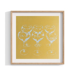 Cocktail Print , Large Framed Wall Art , Kitchen Art , Champagne Glasses , Pop Art , Andy Warhol Style , Still Life Painting , Maximalist