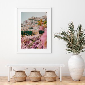 Amalfi Italy Framed Print , Positano Wall Art , Italian Coast Photography , Pink Flowers Print , Room Decor 6x8 12x16 18x24 Inch Frame image 2