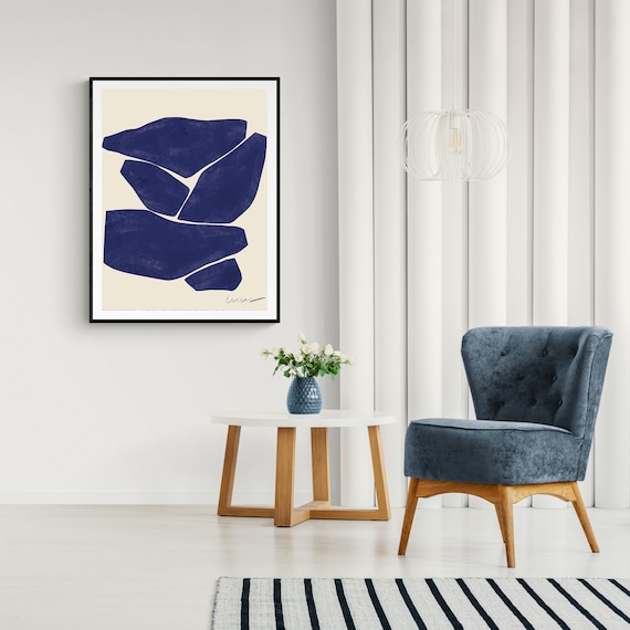 Abstract Illustration Framed Print , Blue Wall Art , Henri Matisse Style , Blue Minimal Living Room Decor , Modern 18x24 24x32 inch