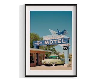 Vintage Motel Sign, Route 66 Photography, Framed Wall Art, Retro Print, Home Decor, Large Framed Art