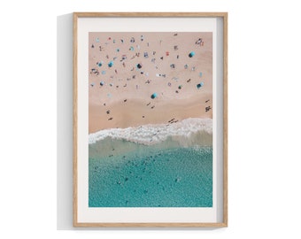 Aerial Beach Framed Print , Bondi Beach Wall Art , Sydney Australia Photography , Blue Ocean Home Decor , Drone Surf 12x16 18x24 24x32