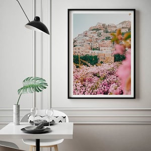 Amalfi Italy Framed Print , Positano Wall Art , Italian Coast Photography , Pink Flowers Print , Room Decor 6x8 12x16 18x24 Inch Frame image 3