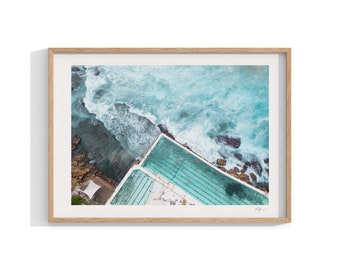 Bondi Beach Print , Framed Wall Art , Sydney Wall Decor , Bondi Icebergs Print , Swimming Pool , Aerial Boho Art , 12x16 18x24 24x32