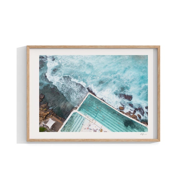 Bondi Beach Print , Framed Wall Art , Sydney Wall Decor , Bondi Icebergs Print , Swimming Pool , Aerial Boho Art , 12x16 18x24 24x32