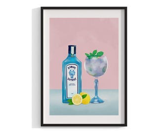 Gin Cocktail Art, Framed Wall Art, Modern Print, Cocktail Art, Home Decor, Large Framed Art