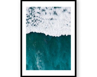 Venice Beach Framed Print , California Ocean Wall Art , Blue Water Living Room Decor , Drone View Home Art , Surf Waves 12x16" 18x24" Inch