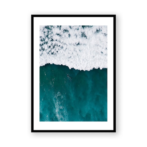 Venice Beach Framed Print , California Ocean Wall Art , Blue Water Living Room Decor , Drone View Home Art , Surf Waves 12x16" 18x24" Inch