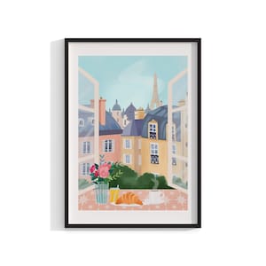 Parijs prenten, ingelijste muurkunst, Frans balkon, woondecoratie, housewarmingcadeau, kunstafdrukken, grote ingelijste kunst