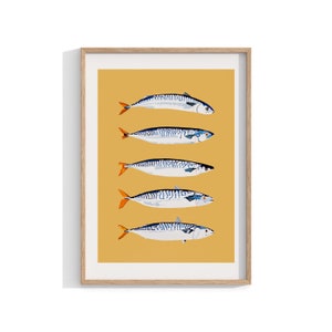 Sardine Print , Fish Wall Art , Framed Print , Andy Warhol Style , Kitchen Decor , Still Life Painting , Maximalist Art , Pop Art