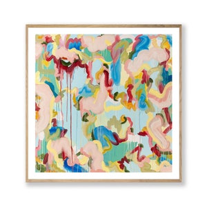 Abstract Painting Framed Print , Colourful Wall Art , Light Blue Colour , Square Fine Art Print , Home Art Decor 12x12 20x20 28x28 inch