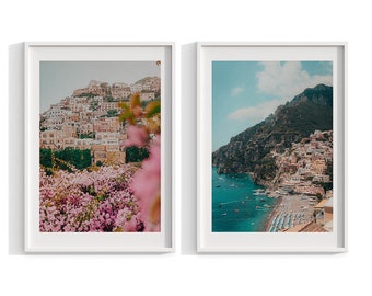 Amalfi Coast Framed Print Set, Italy Coastal Photography, Boho Home Decor