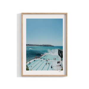 Bondi Beach Print , Framed Wall Art , Sydney Wall Decor , Bondi Icebergs Print , Swimming Pool , Aerial Boho Art , 12x16 18x24 24x32