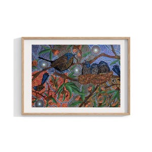 Aboriginal Framed Print , Birds Wall Art , Contemporary Wall Decor , Indigenous Art Living Room Decor , Australian Art , Large Size
