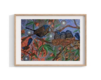 Aboriginal Framed Print , Birds Wall Art , Contemporary Wall Decor , Indigenous Art Living Room Decor , Australian Art , Large Size