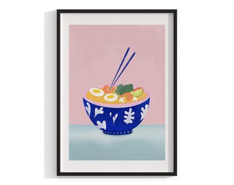 Ramen Bowl Art, Framed Wall Art, Modern Print, Food Art, Home Decor, Large Framed Art