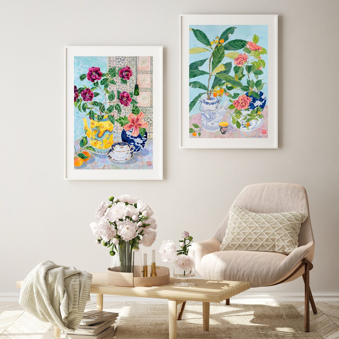 Set of 2 Chinoiserie Framed Prints Watercolour Wall Art - Etsy