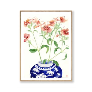 Chinoiserie Floral Watercolour Print, Still Life Painting