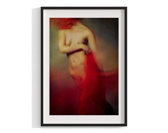 Nude Art Print, Abstract Photography, Framed Wall Art, Red Minimalist Home Decor, Elegant Nude Photography, Modern Art, Large Framed Art