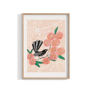 Aboriginal Framed Print , Indigenous Wall Art , Bird Print , Flower Print , Australian Art , Contemporary Art , Painting Living Room Decor