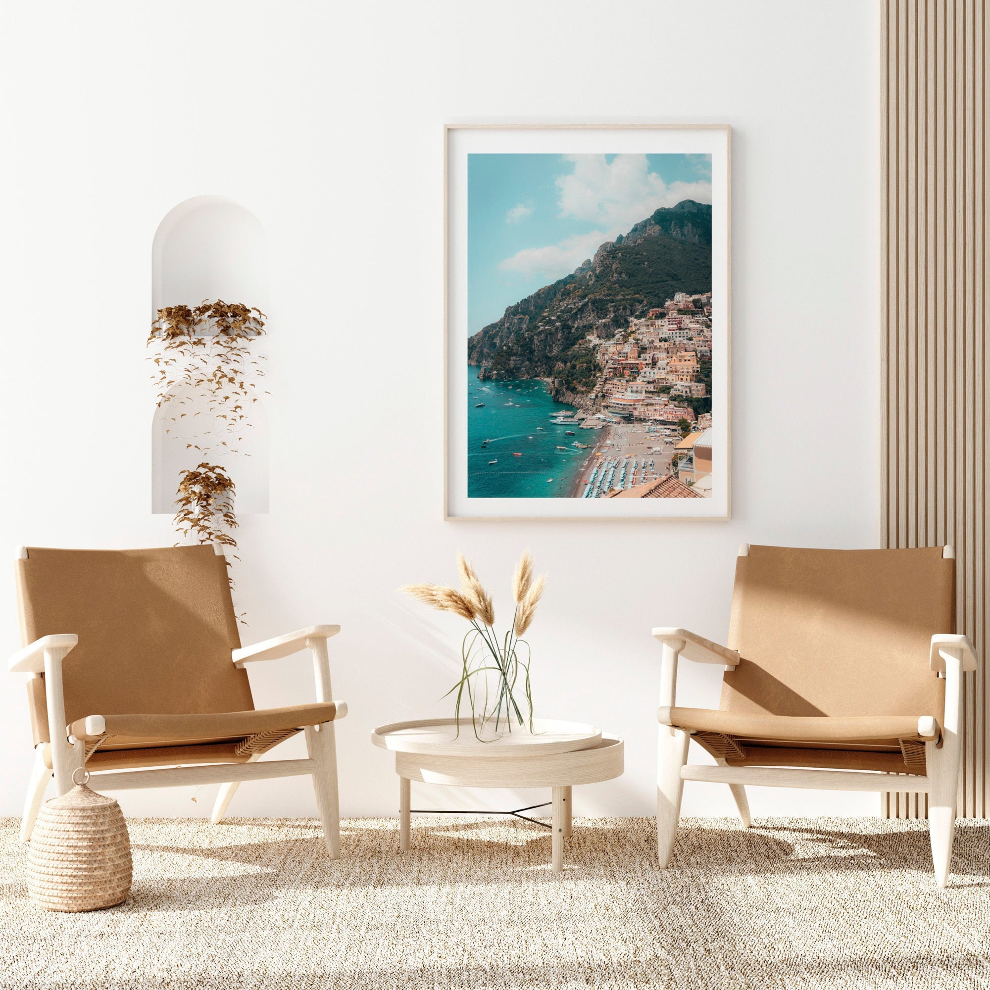 Amalfi Coast Print , Framed Wall Art , Italian Summer Wall Decor , Positano Beach Print , Home Decor, Living Room Art, 12x16 18x24 24x32