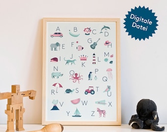 ABC poster for children | ABC poster | Letter poster | Children's room print decoration | Boy girl children's room