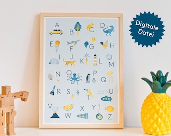 ABC-poster voor kinderen | ABC-poster | Briefposter | Kinderkamerprint decoratie | Digitaal downloaden