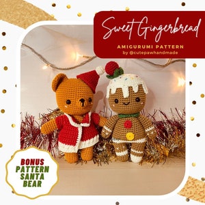 Sweet Gingerbread and Santa Bear CROCHET PATTERN 2 in 1 - Christmas Amigurumi | gift for kids | plushie handmade doll | christmas decor