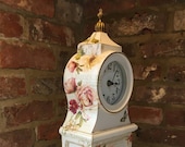 Clock Mantle French Flowers Scrip Vintage Shabby Chic Bespoke Upcycled