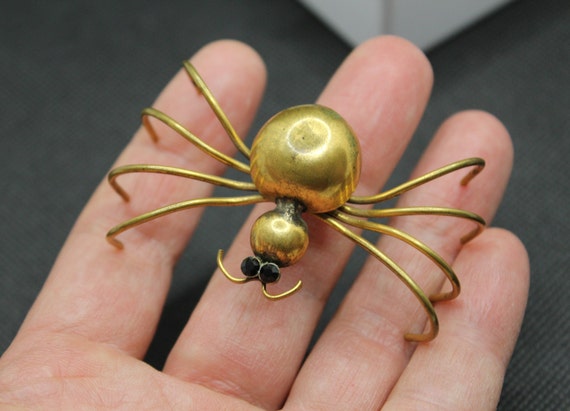 Vintage Spider Brooch, Brass Brooch Spider, Metal… - image 2